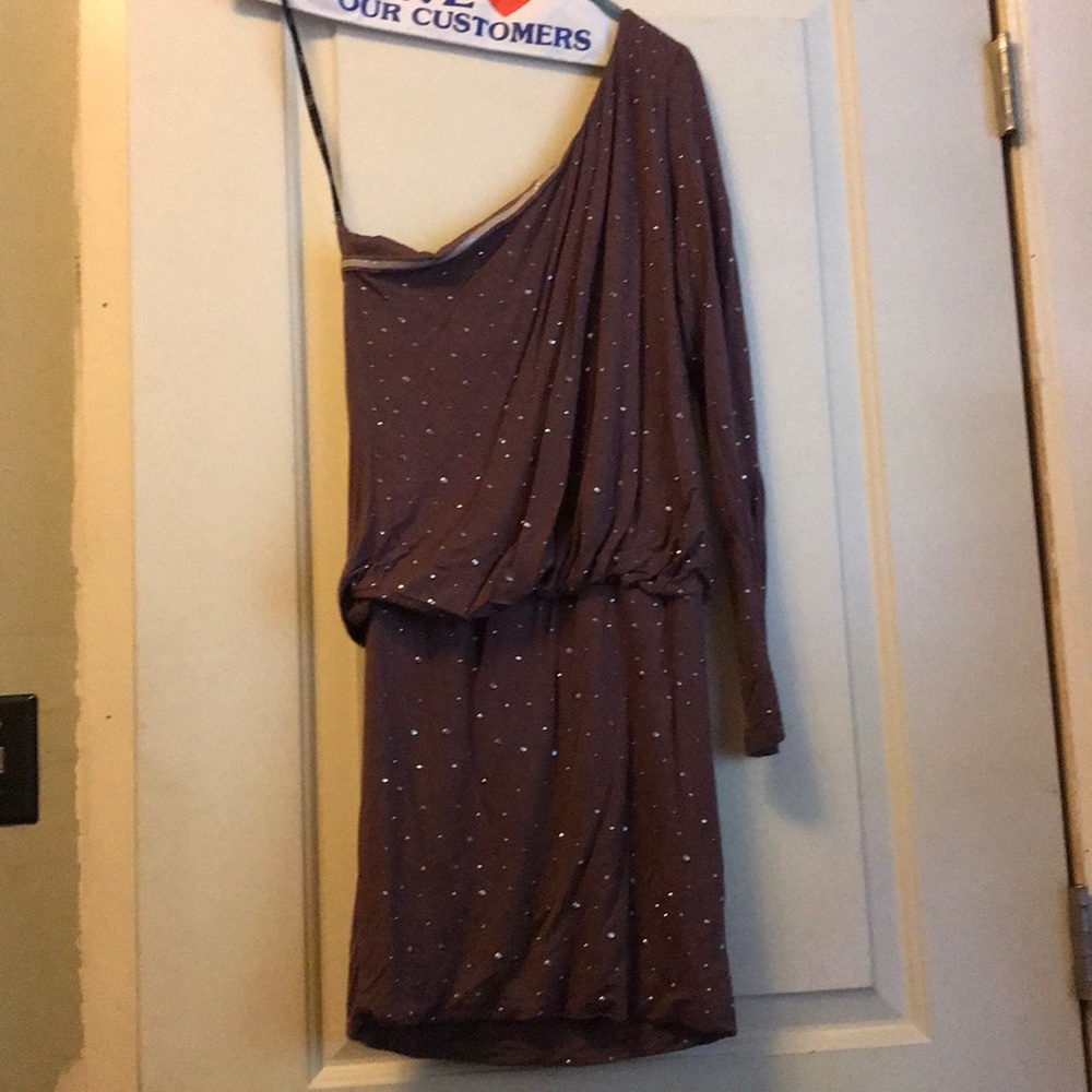 Taupe rhinestone one sleeve dress